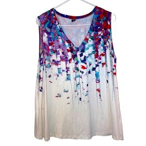Women’s SHEIN White Tank Top/Blouse With Multicolored Abstract Print. Size 2X.
